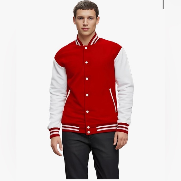 Men's Varsity Jacket Genuine Leather Sleeve and Wool Blend Letterman jacket - Picture 1 of 6